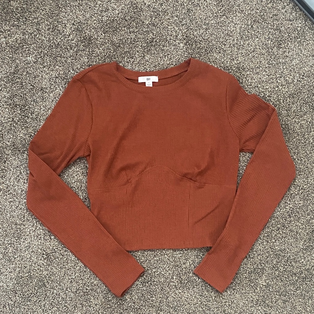 BP Terracotta Long Sleeve Ribbed Top